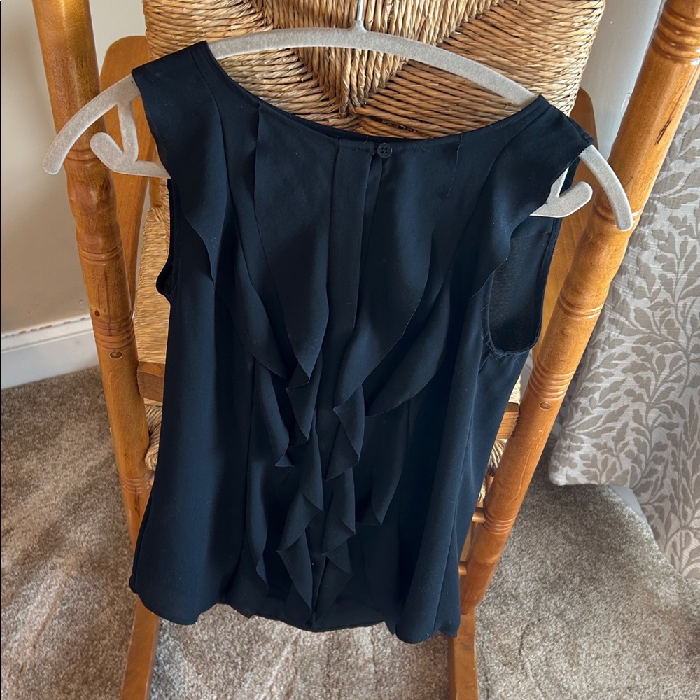 LOFT Sleeveless Black Ruffle Blouse